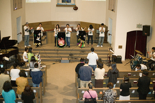 Birds eye view of congregation. praise
